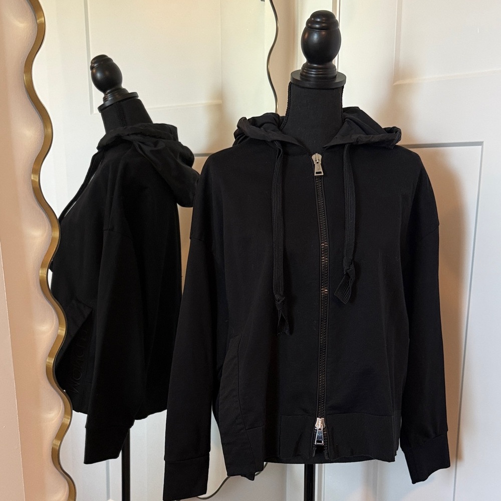 Moncler Black Zip-Up Cardigan Hoodie with Hood